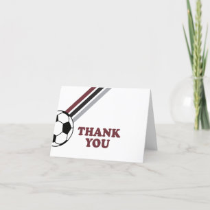 Soccer Maroon Stripes Let's Kick It Birthday Letterpress Thank You Card
