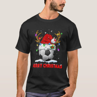 Soccer Merry Christmas Santa Hat Reindeer Xmas Fam T-Shirt