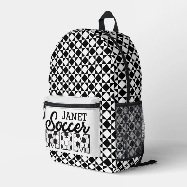 Soccer Mom Abstract Pattern Personalized Printed Backpack (Back Corner Right)