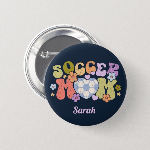 Soccer Mom Ball Heart Floral Retro Button