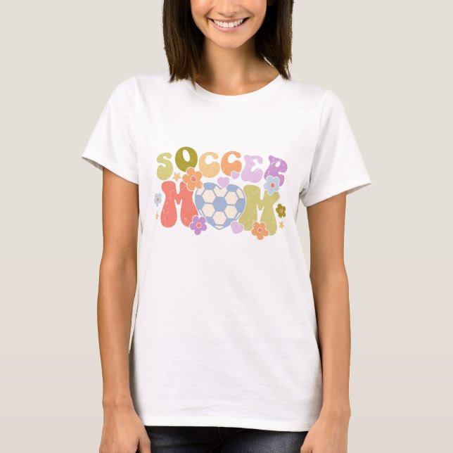 Soccer Mom Ball Heart Floral Retro T-Shirt (Front)
