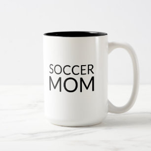 Soccer Mom, black white ceramic Two-Tone Coffee Mug