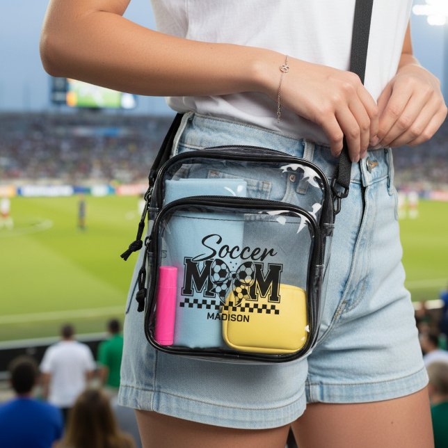 Soccer Mom Bow Personalized Name Clear Crossbody Bag (Creator Uploaded)