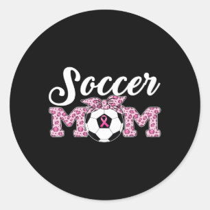 Soccer Mom Breast Cancer Awareness Pink Ribbon Leo Classic Round Sticker