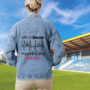 Soccer Mom Coffee and Soccer Heartbeat Funny Denim Jacket