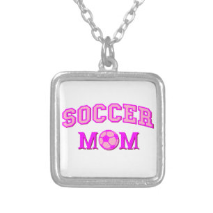 Soccer Mom Drawing And Text All Pink Silver Plated Necklace
