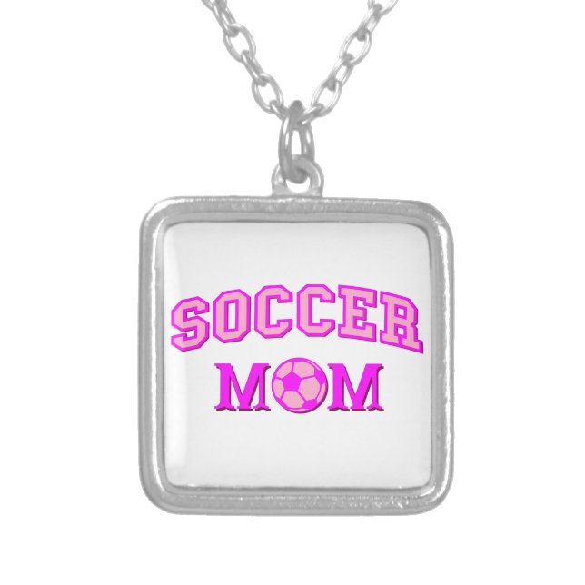 Soccer Mom Drawing And Text All Pink Silver Plated Necklace (Front)
