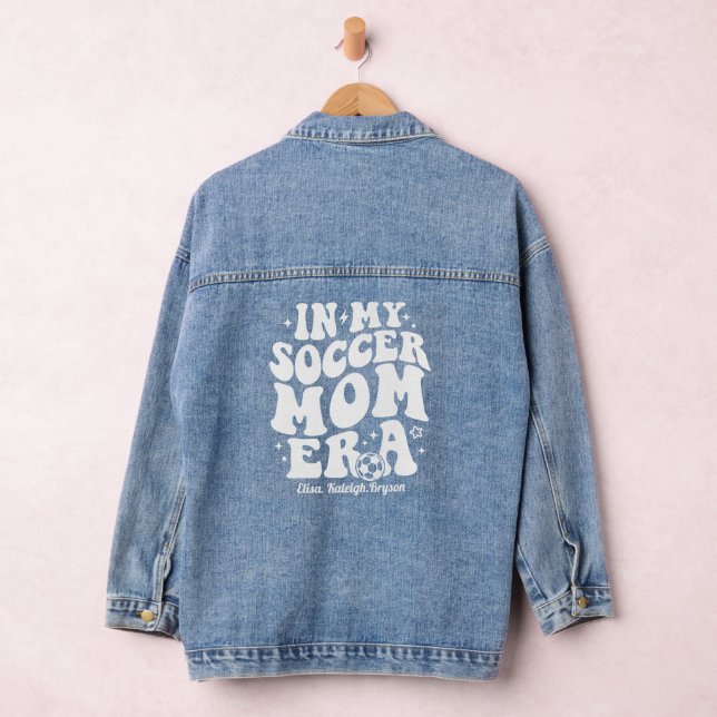 Soccer Mom Era Personalized Kid Names Game Day Denim Jacket (Hangar)