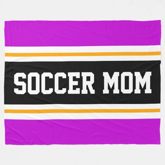 SOCCER MOM Fun Pink Black White Racing Stripes Fleece Blanket (Front (Horizontal))