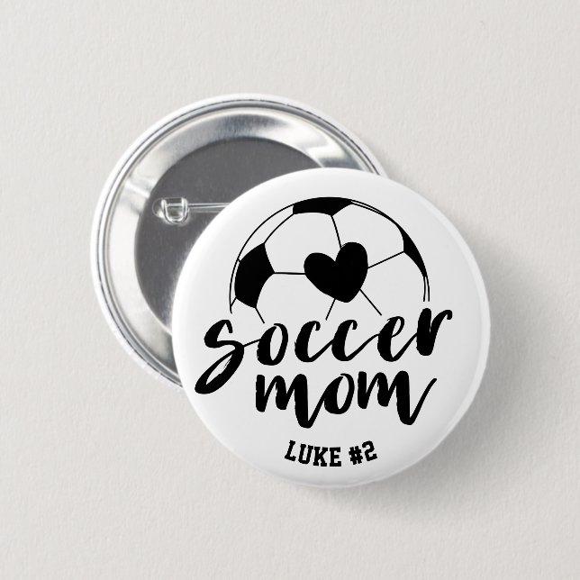 Soccer Mom Heart Ball Personalized Name and Number Button (Front & Back)