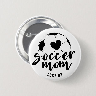 Soccer Mom Heart Ball Personalized Name and Number Button