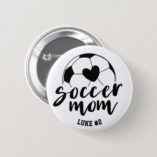Soccer Mom Heart Ball Personalized Name and Number Button