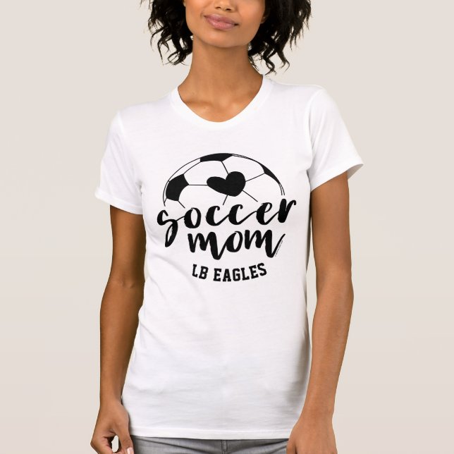 Soccer Mom Heart Ball Personalized Name and Number T-Shirt (Front)