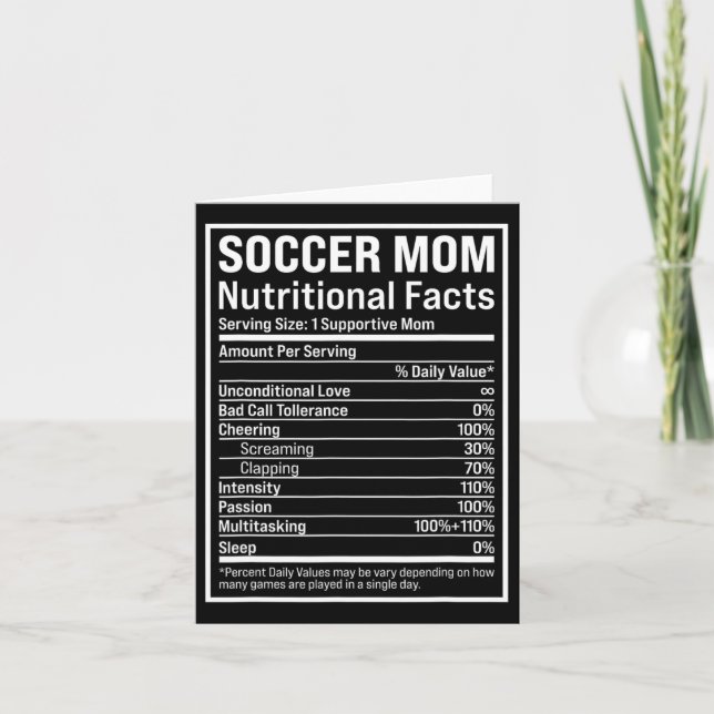 Soccer Mom Ll Mom Nutritional Facts Funny Mothers  Card (Front)