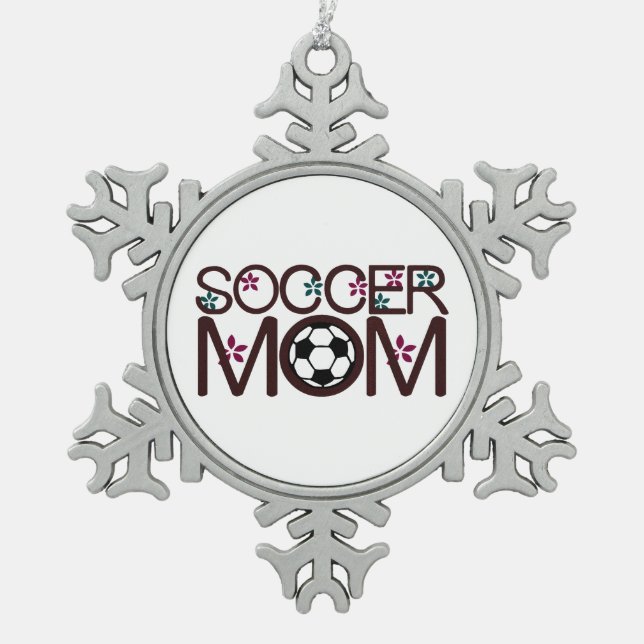 Soccer Mom Snowflake Pewter Christmas Ornament (Front)