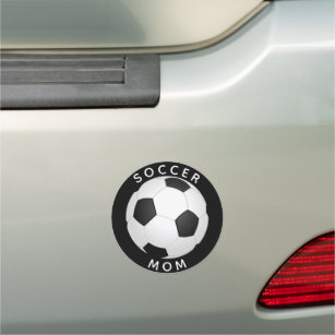 Soccer Mom Soccer Ball Black and White Car Magnet