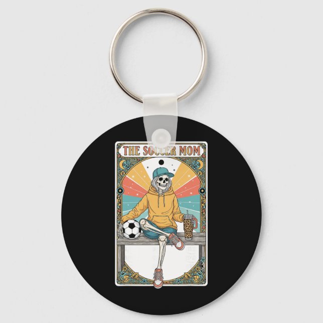 Soccer Mom Tarot Card Skeleton Coffee Byll Sidelin Keychain (Front)