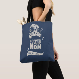 Soccer Mom Will Yell Loudly Navy And Cream Hair Tote Bag