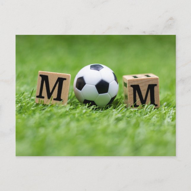 Soccer Mother's Day with ball  and word MOM  Postcard (Front)