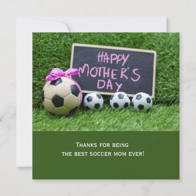 Soccer Mother's Day with ball on green for mom Holiday Card (Front)
