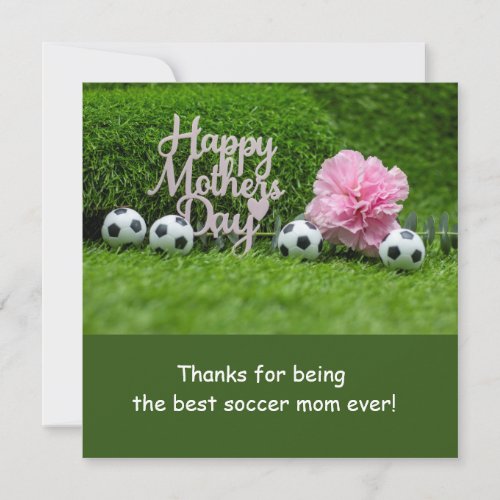 Soccer Mothers Day with Pink Carnation Flower   Holiday Card