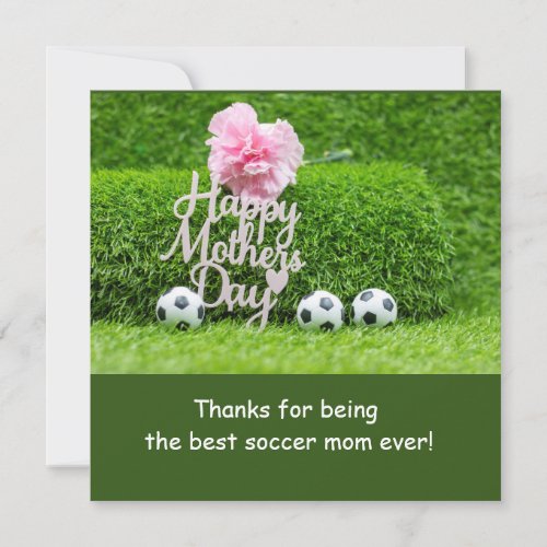 Soccer Mothers Day with Pink Carnation Flower  Holiday Card