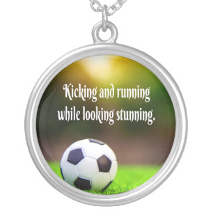 Soccer Motivational Inspirational Green Field Silver Plated Necklace