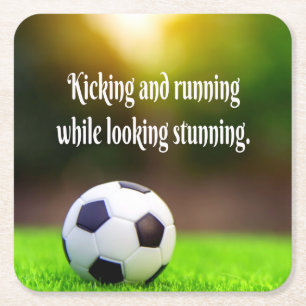 Soccer Motivational Inspirational Green Field Square Paper Coaster