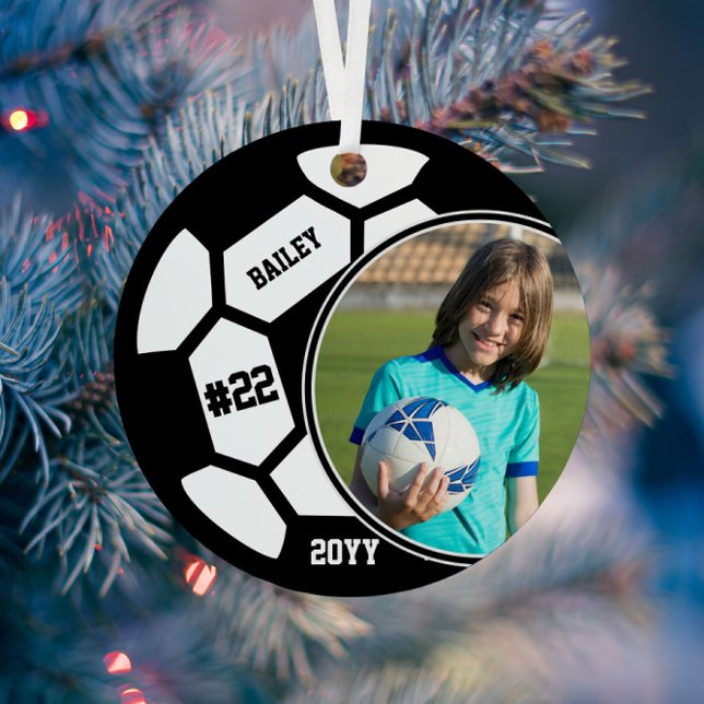 Soccer Name Jersey Number Photo Keepsake Metal Ornament (Creator Uploaded)