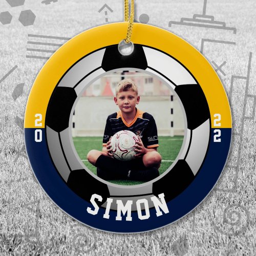Soccer Navy Gold Team Colors Ceramic Ornament