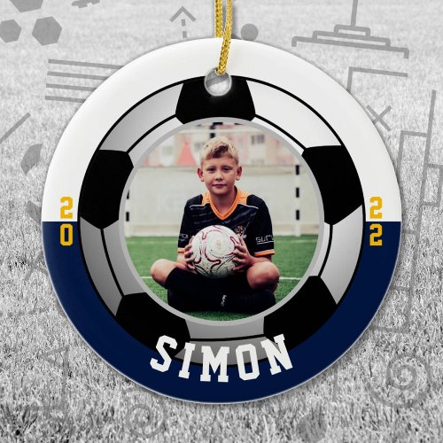 Soccer Navy White Team Colors Ceramic Ornament