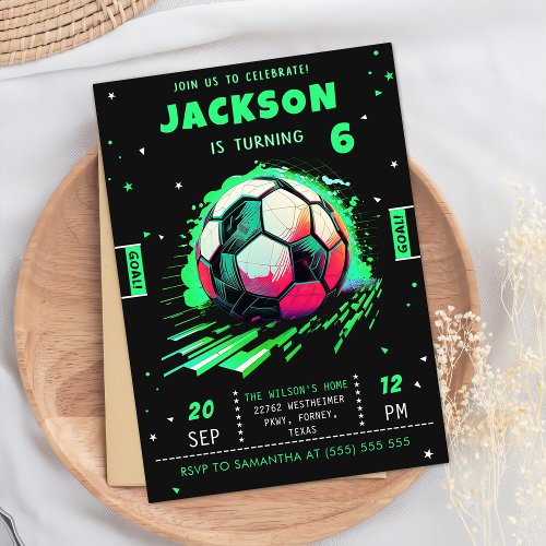 Soccer Neon Birthday Invitation 