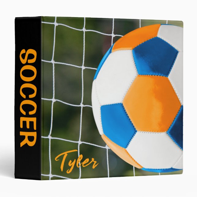 Soccer Notebook Blue and Orange with Net 3 Ring Binder (Front/Spine)