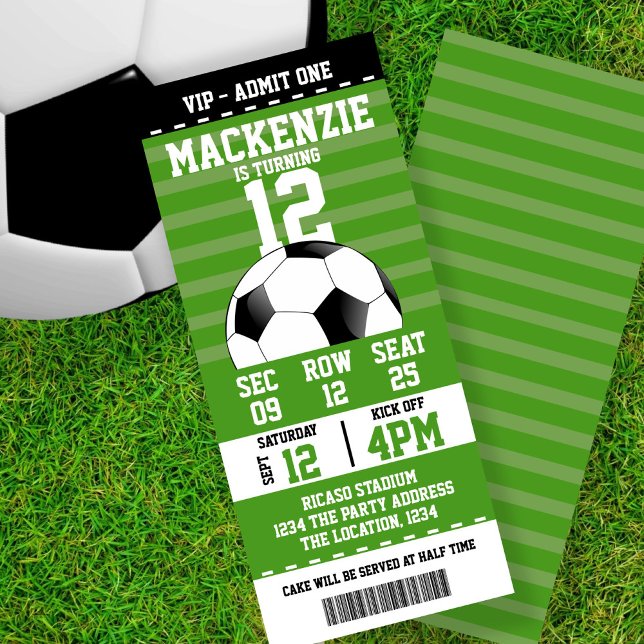 Soccer Novelty Ticket Personalized Invitation (Soccer / Football Novelty Ticket Personalized Invitation by Ricaso.  Add own details to these cards)