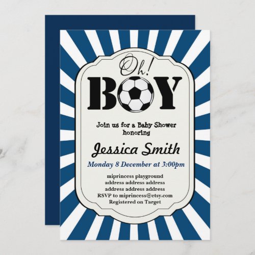 Soccer OH BOY baby shower invitation football