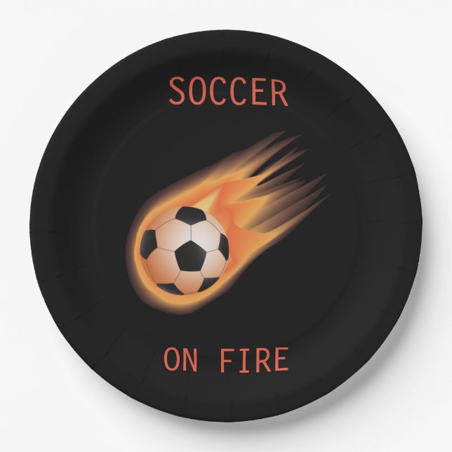 SOCCER "On Fire" paper plates. Paper Plates (Front)