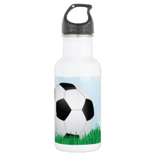 soccer on grass water bottle