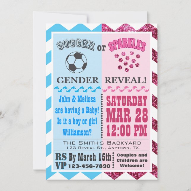 Soccer or Sparkles Gender Reveal Invitation (Front)