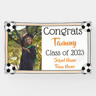Soccer Orange & Black One Photo Graduation Banner