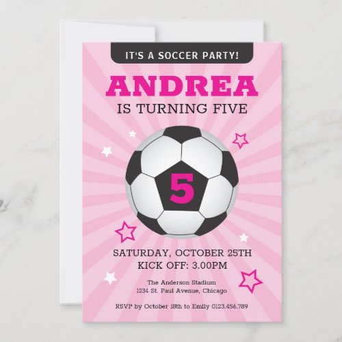Soccer Party Birthday Invitation Pink