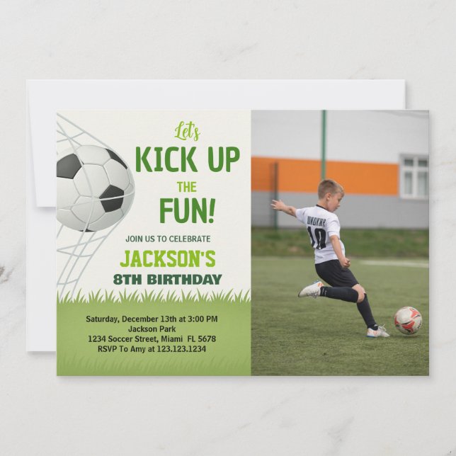 Soccer Party Birthday Invitation with photo (Front)
