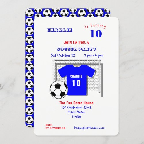 Soccer Party Blue Soccer Shirt Personalized Invitation