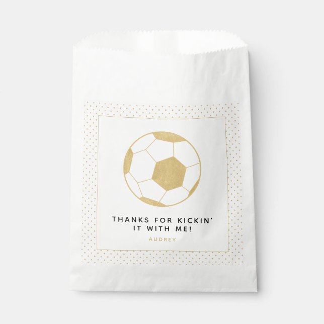 Soccer Party Custom Favor Bag Gold and White (Front)