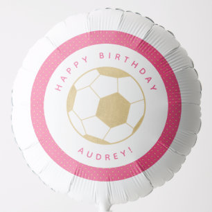 Soccer Party Decor Custom Name in Gold and Pink Balloon