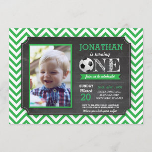 Soccer Party Foot ball 1st Birthday Photo Invite