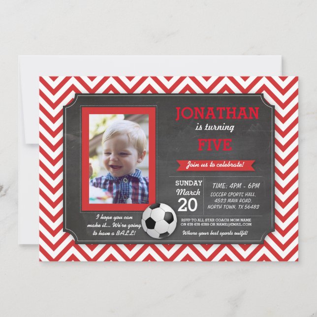 Soccer Party Foot ball Footy Birthday Photo Invite (Front)
