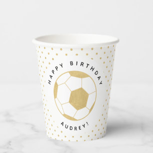 Soccer Party Gold Star Custom Name Birthday Paper Cups