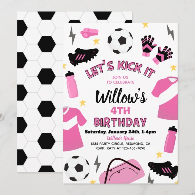 Soccer Party Invitation | Girl Soccer Invitations (Front/Back)