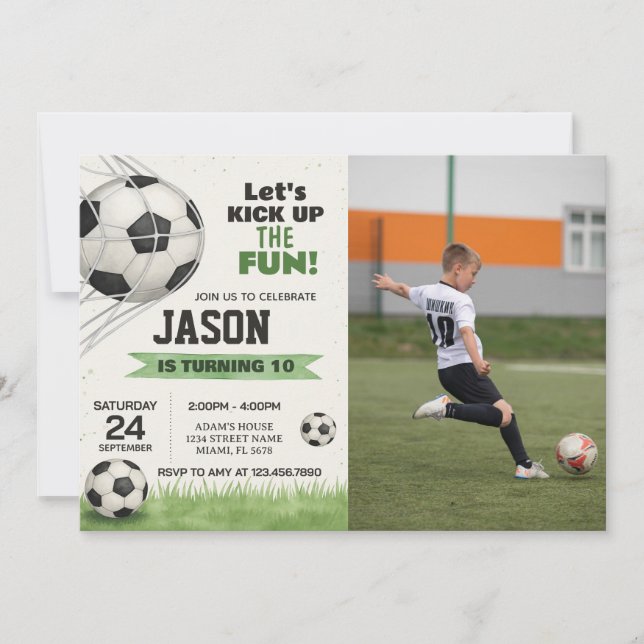 Soccer Party Invitation with photo (Front)