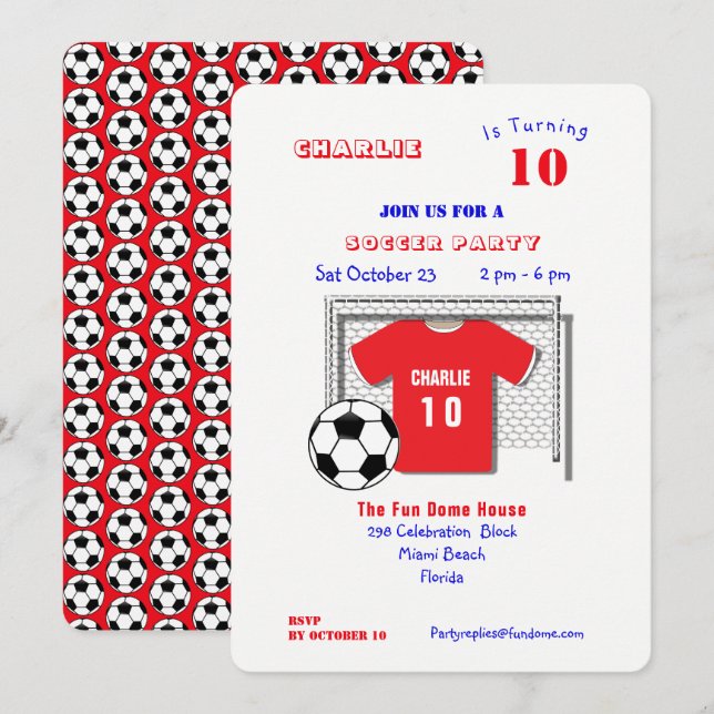 Soccer Party Red Soccer Shirt Personalized Invitation (Front/Back)